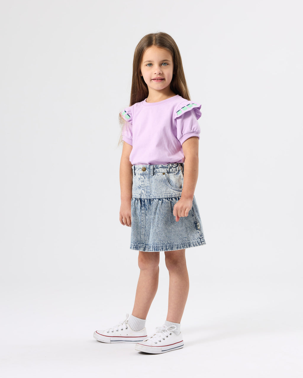 Pinstripe Peplum Denim Skirt