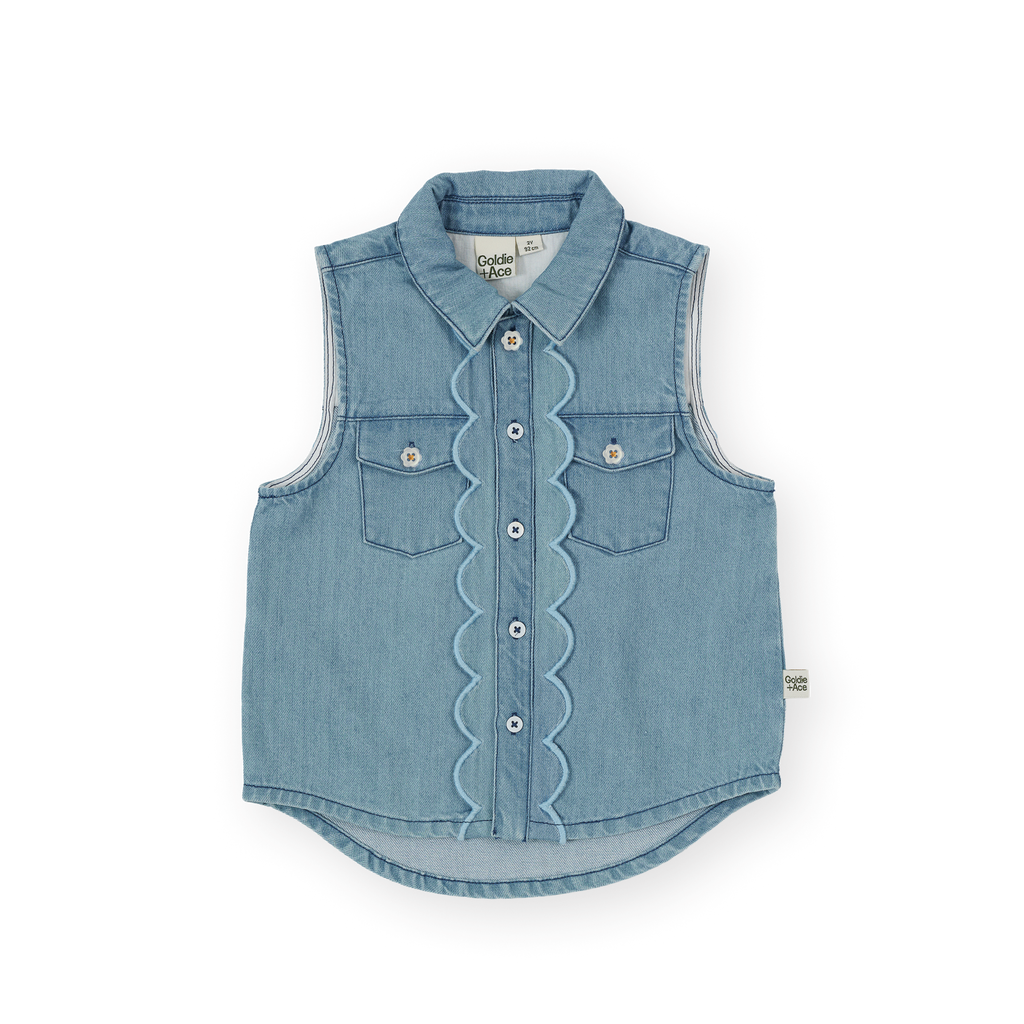 Scallop Edge Chambray Vest