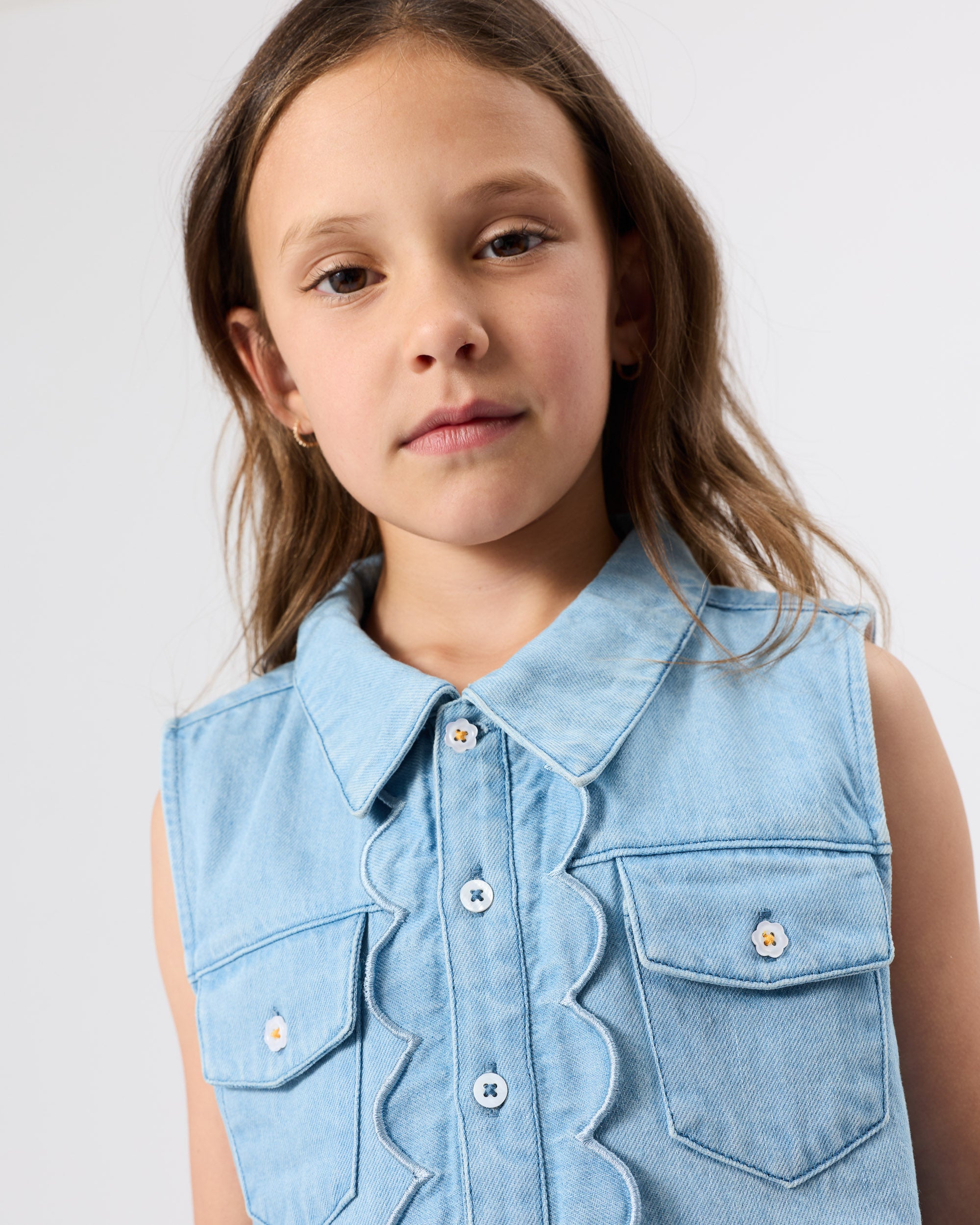Scallop Edge Chambray Vest