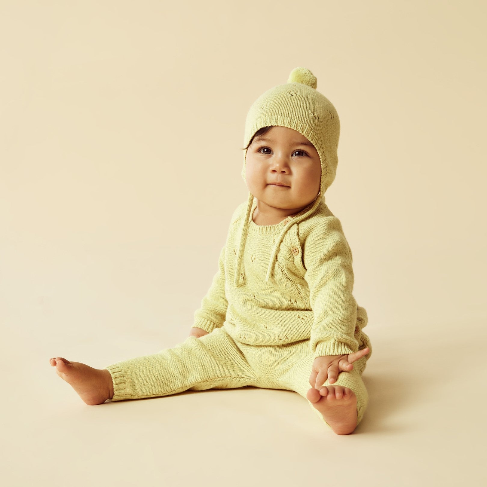 Knitted Pointelle Kimono Cardigan - Endive