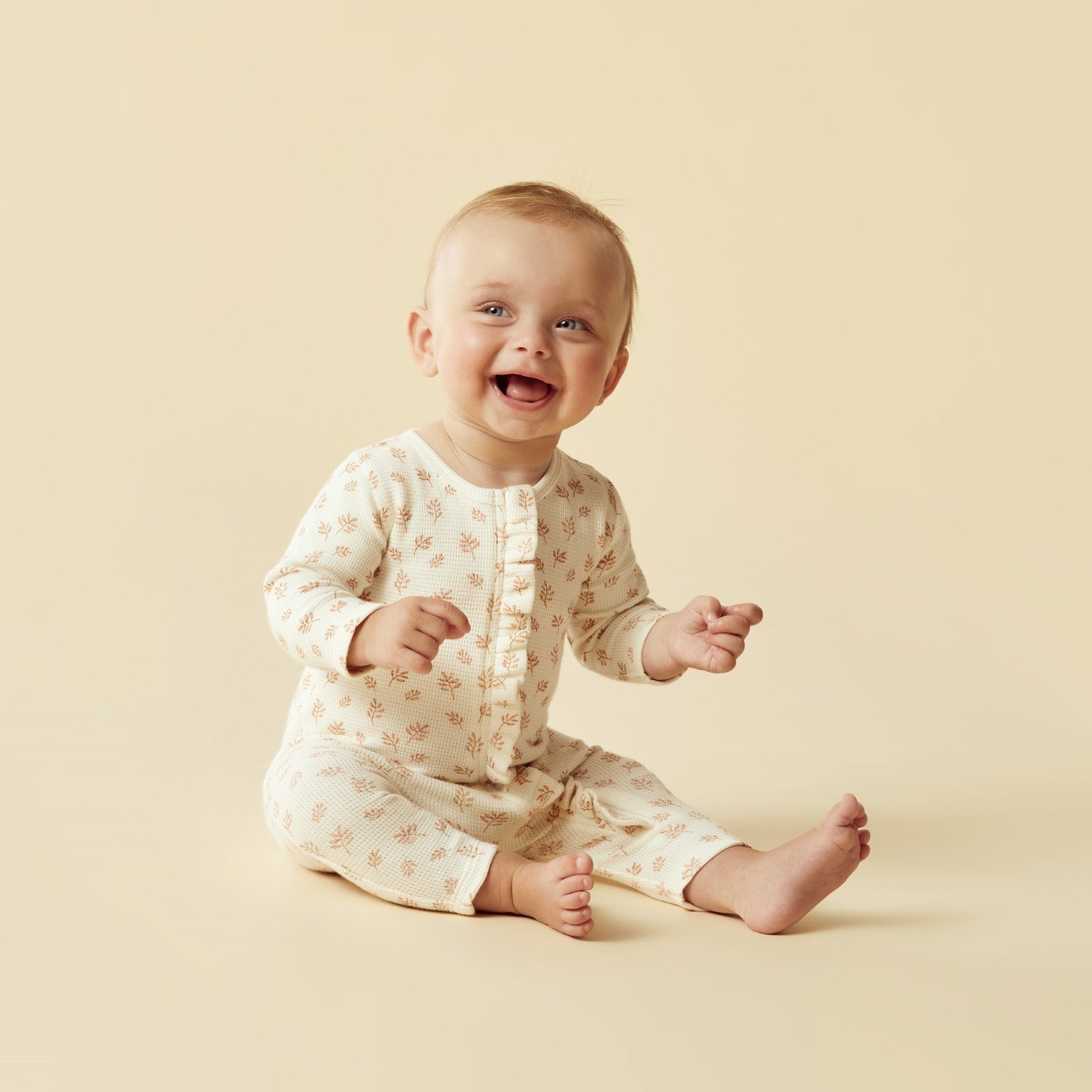 Organic Waffle Ruffle Zipsuit - Winter Bloom