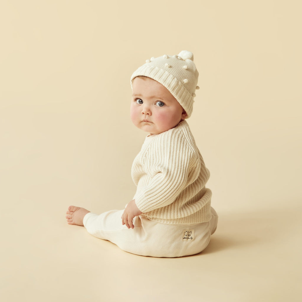 Knitted Bauble Hat - Ecru