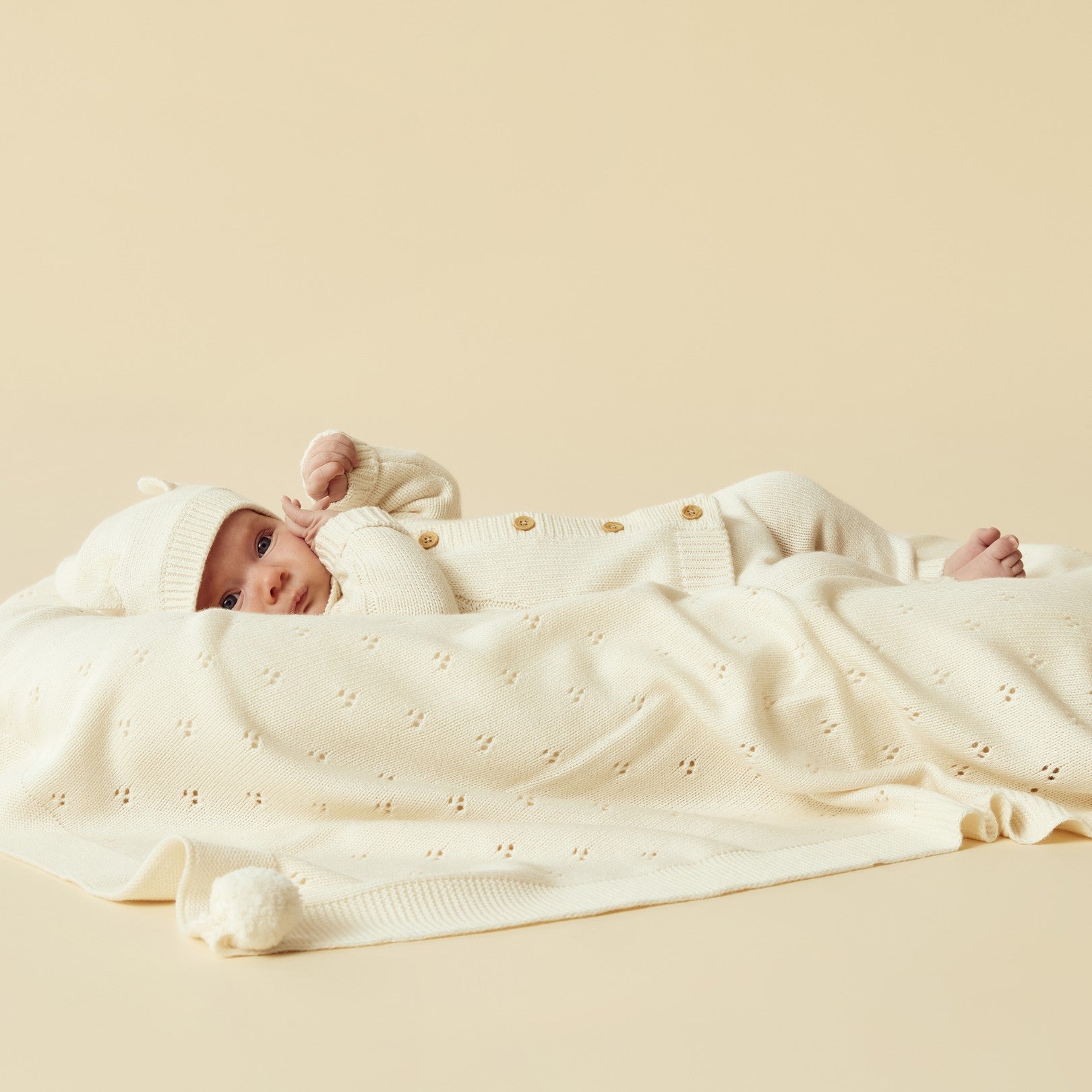 Knitted Pointelle Blanket - Ecru