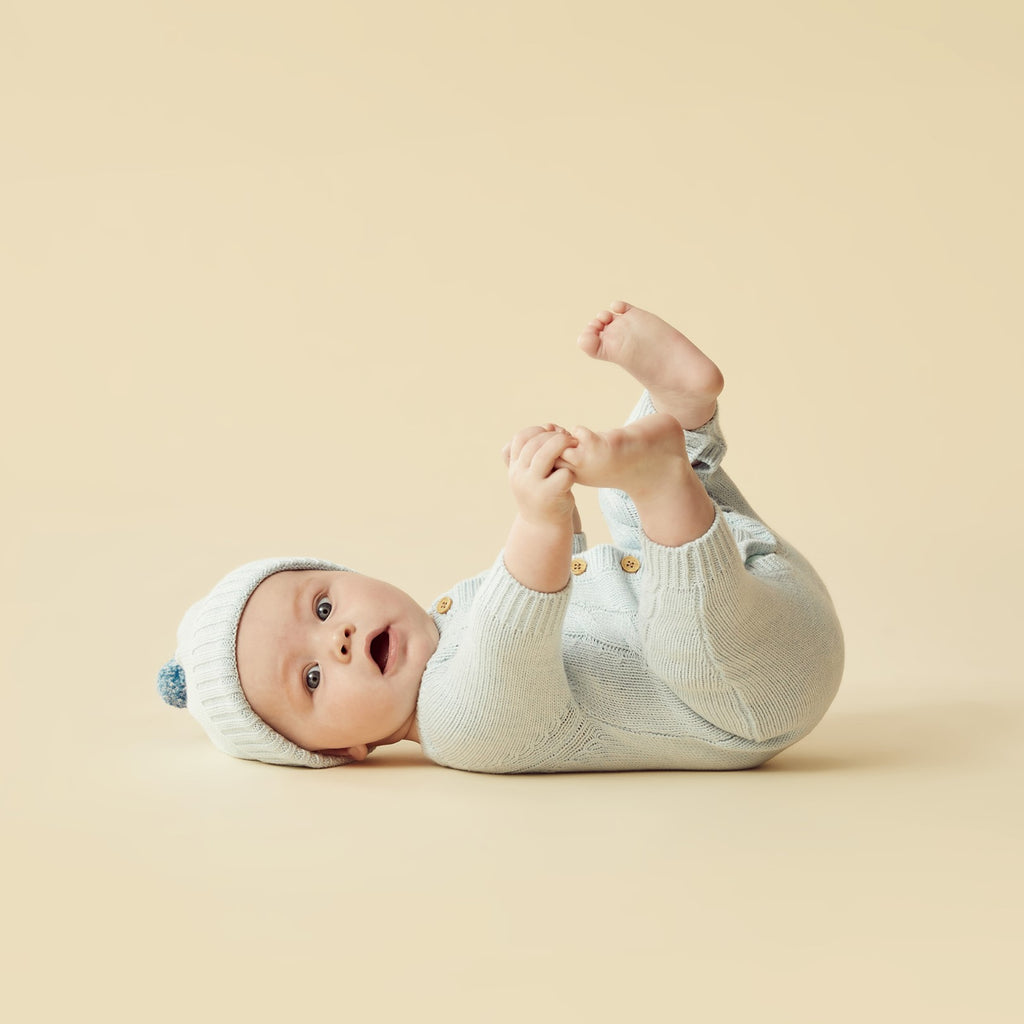 Knitted Cable Growsuit - Bluebell Fleck
