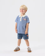 Navy Stripe Logo Polo Top
