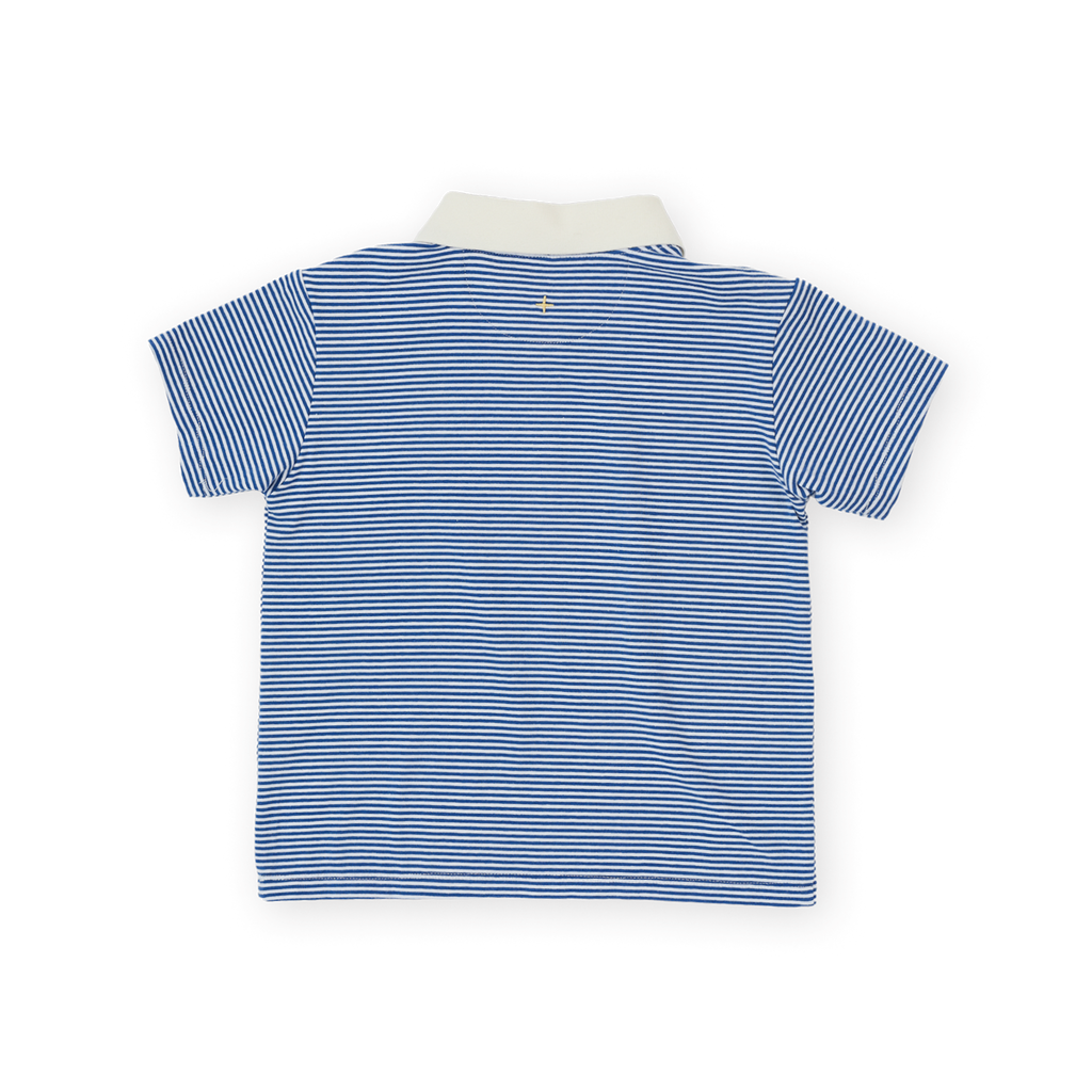 Navy Stripe Logo Polo Top