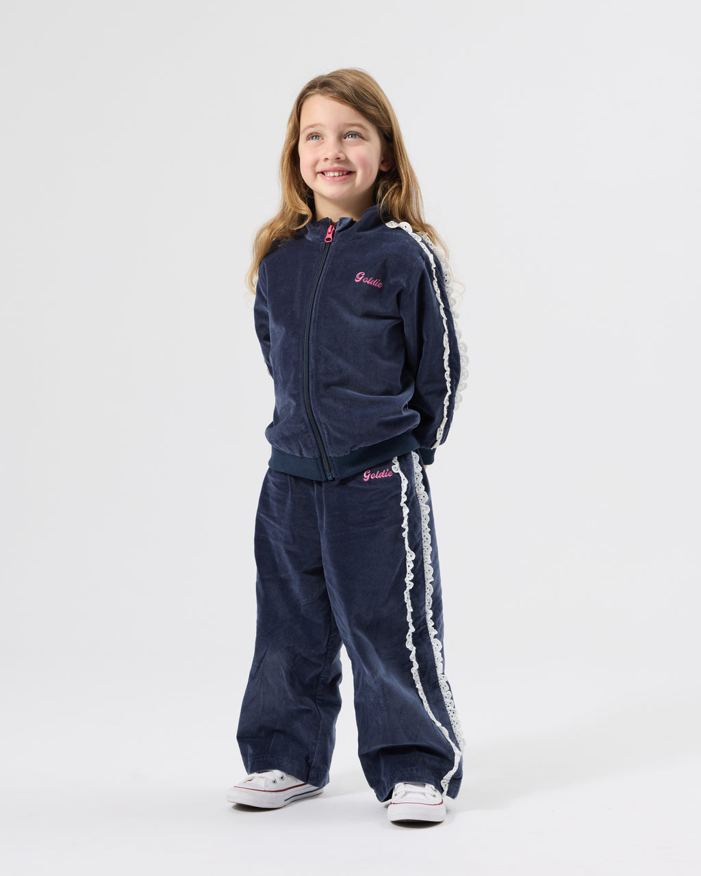 Velour Broderie Wide Leg Pant