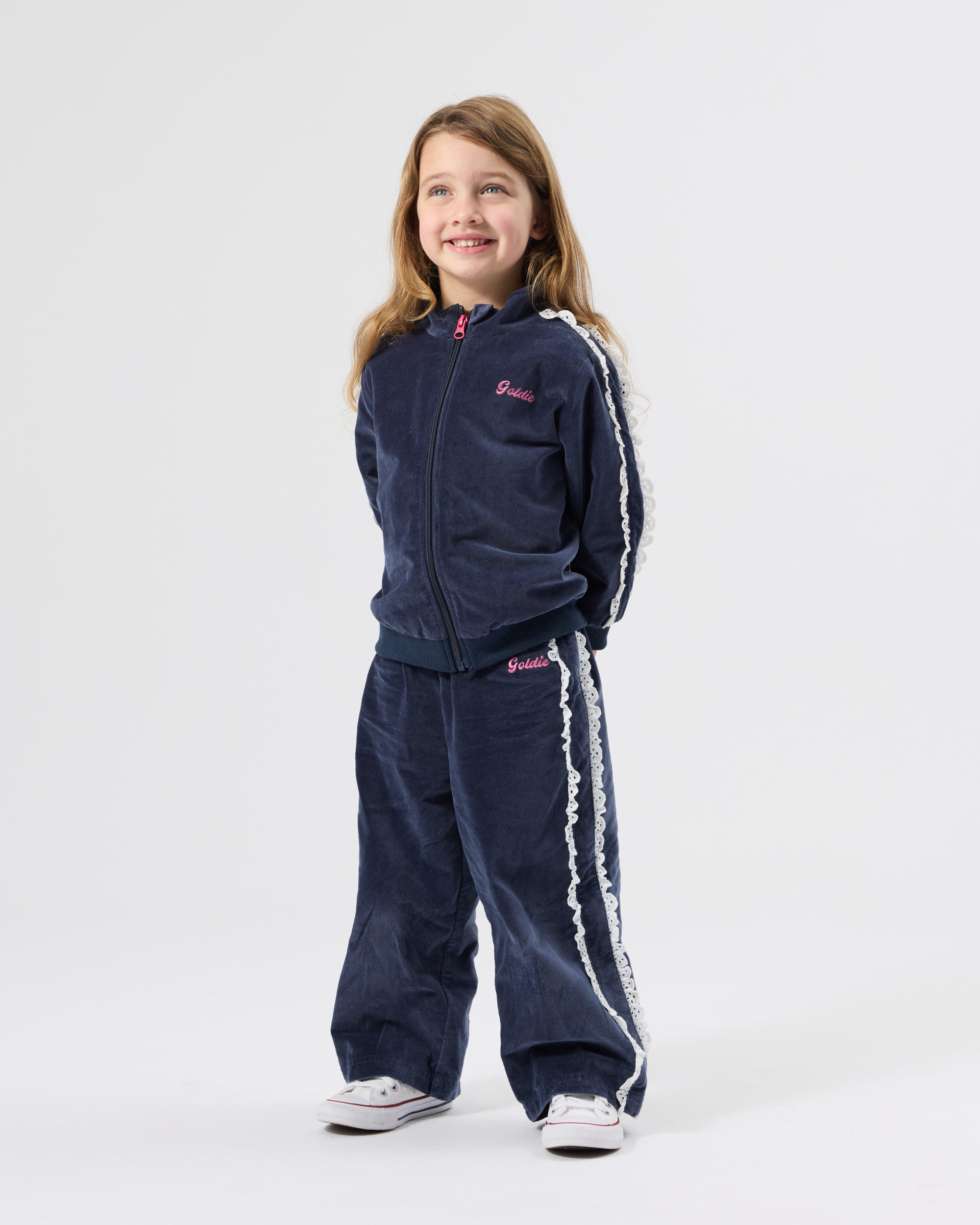 Velour Broderie Wide Leg Pant