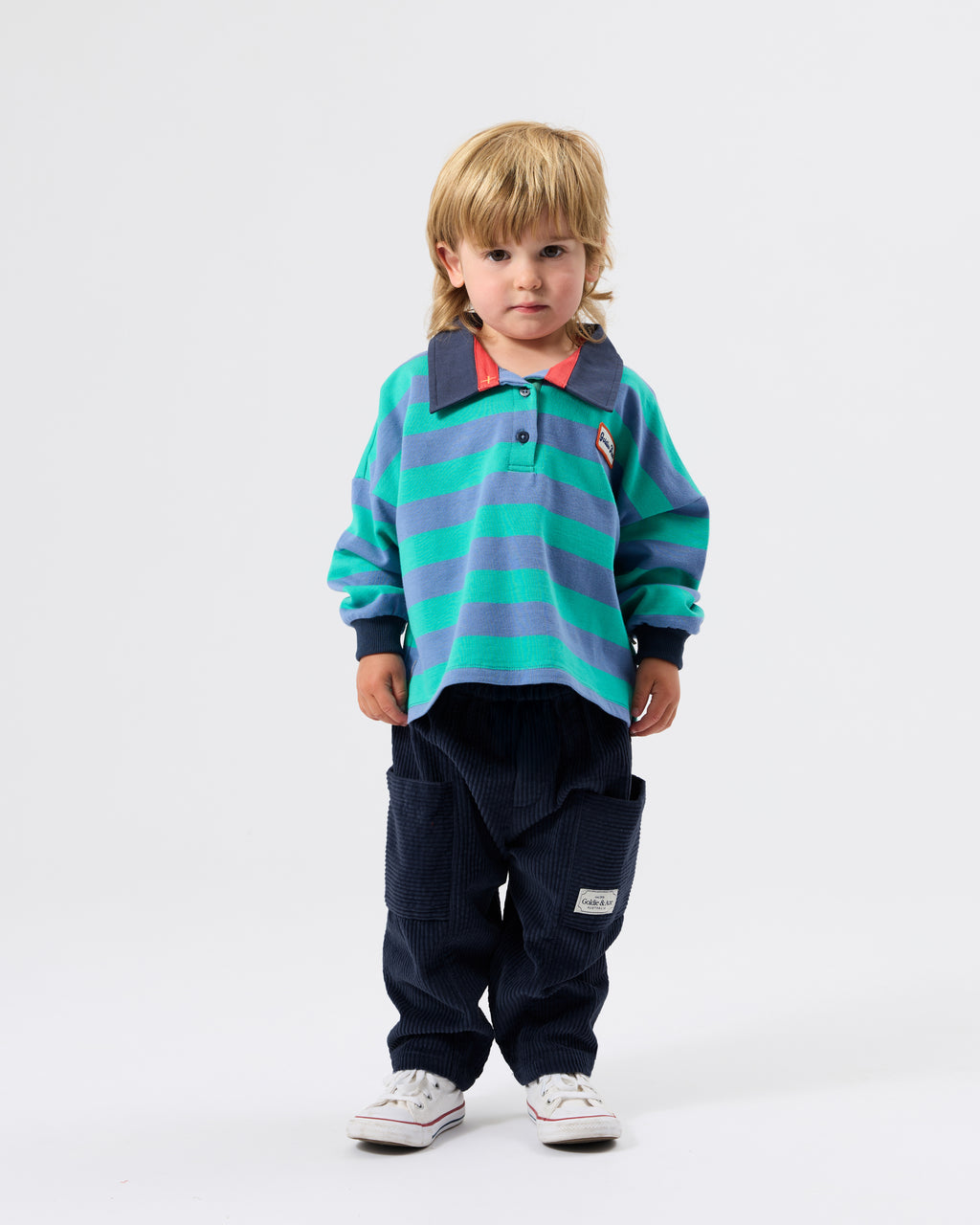 Rugby Stripe Terry Sweat Top Blue