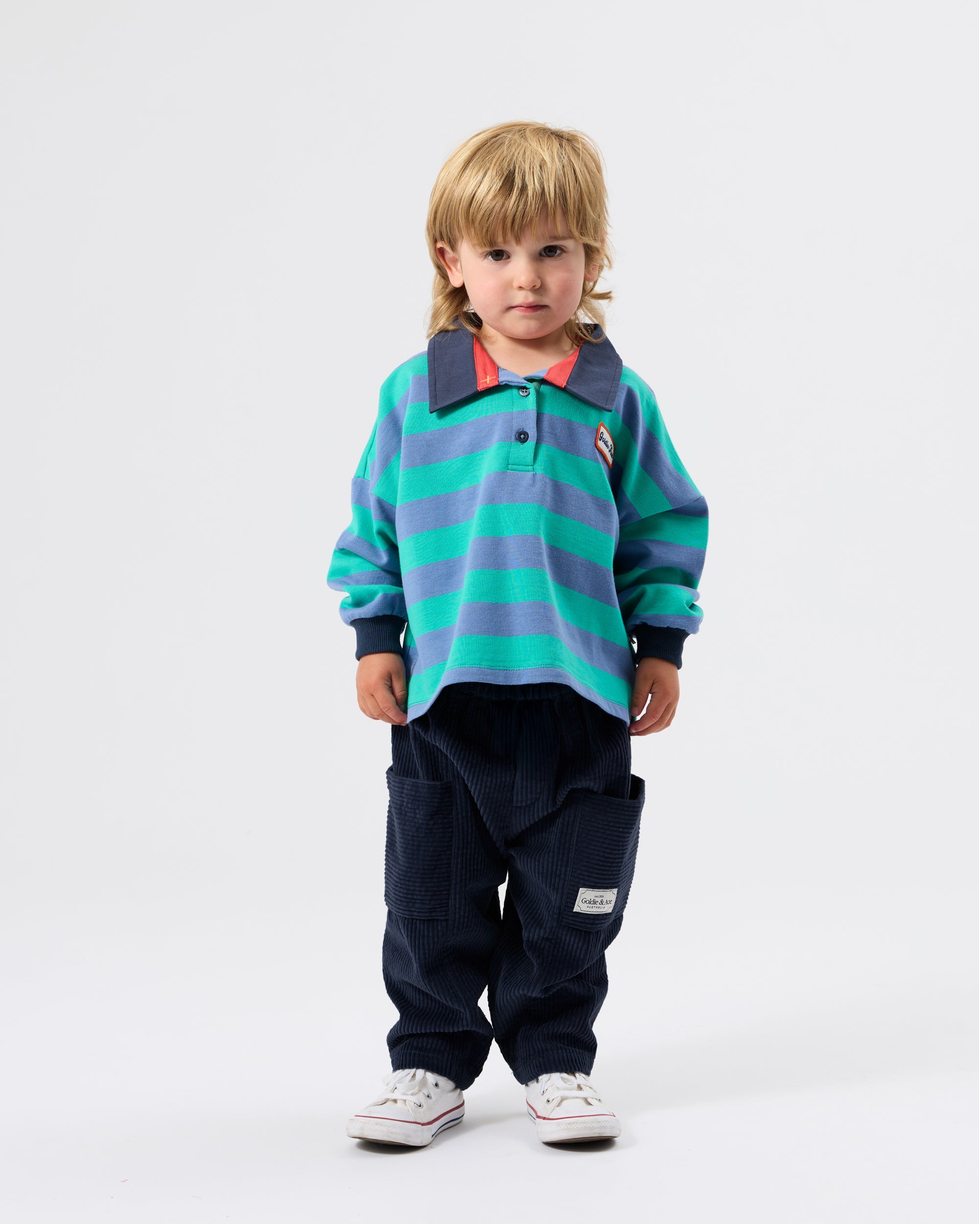 Rugby Stripe Terry Sweat Top Blue