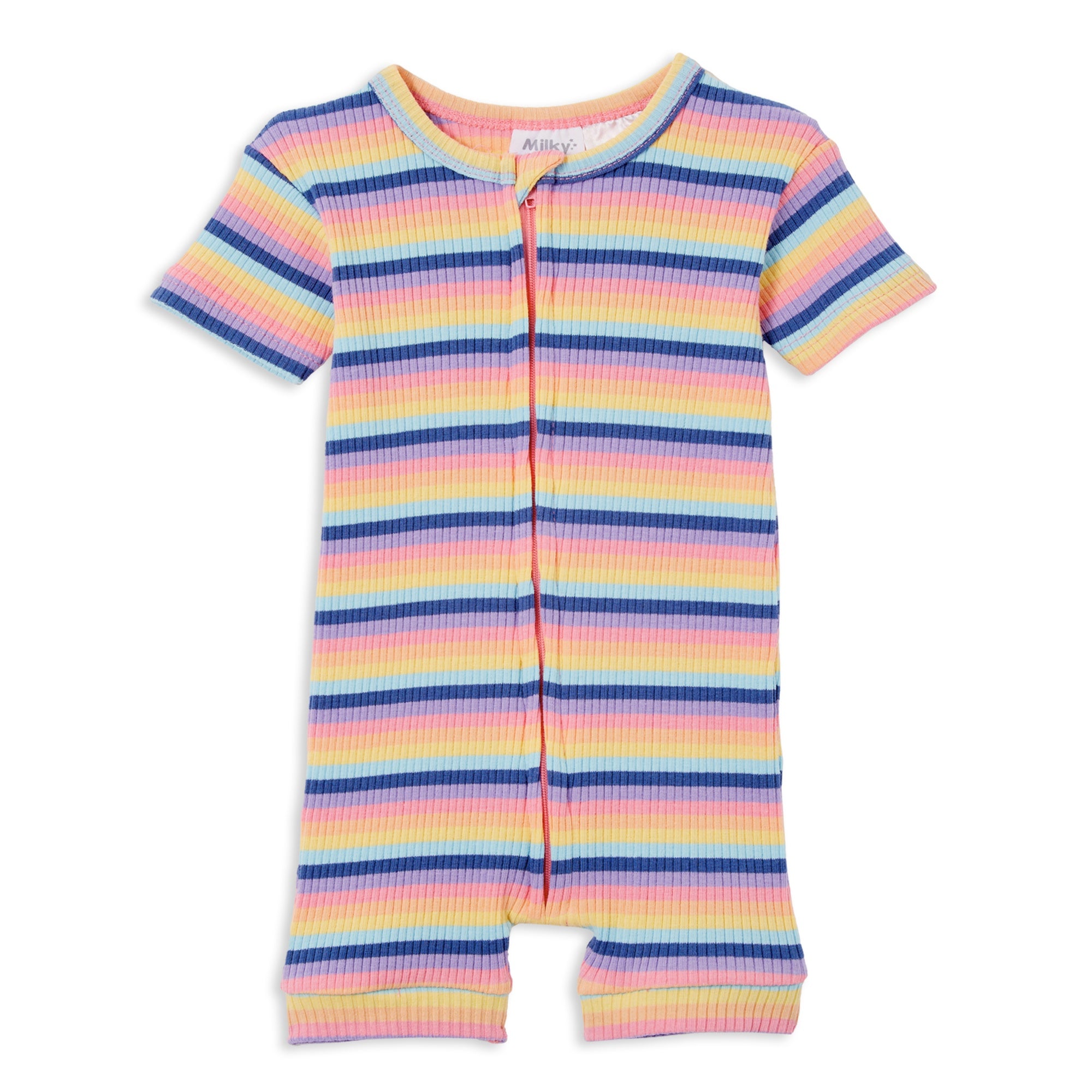 Milky Multi Stripe Rib Zip Romper