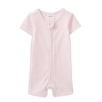 Pink Stripe Rib Zip Romper