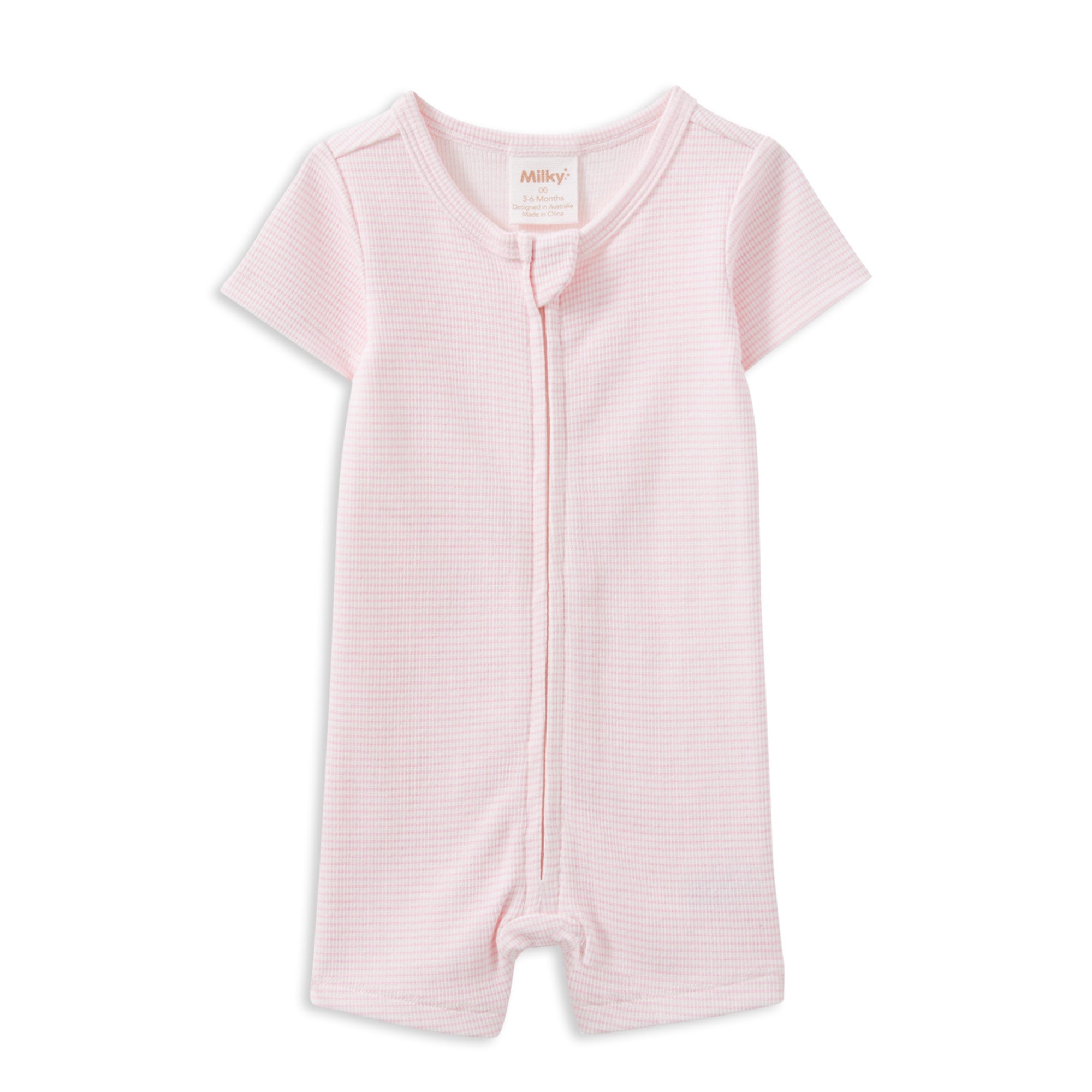 Milky Pink Stripe Rib Zip Romper