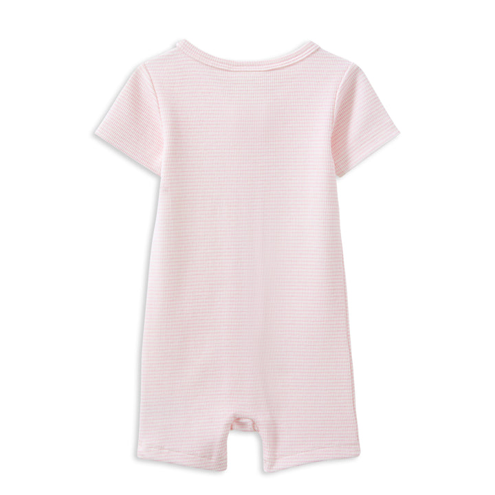 Milky Pink Stripe Rib Zip Romper