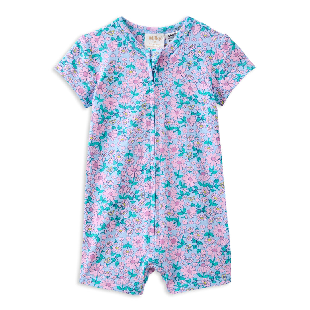 Milky Daisy Fields Zip Romper