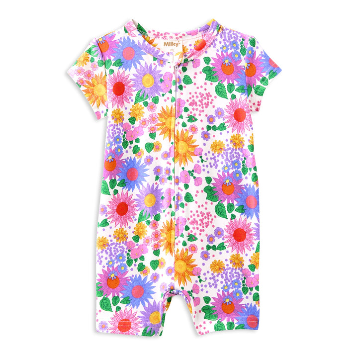 Milky Sunshine Floral Zip Romper