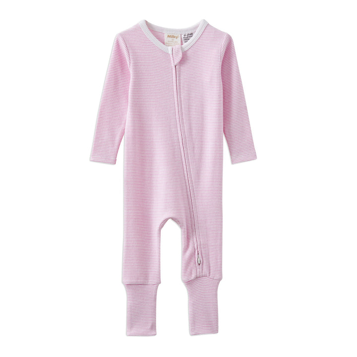Milky Pink Stripe Zip Romper