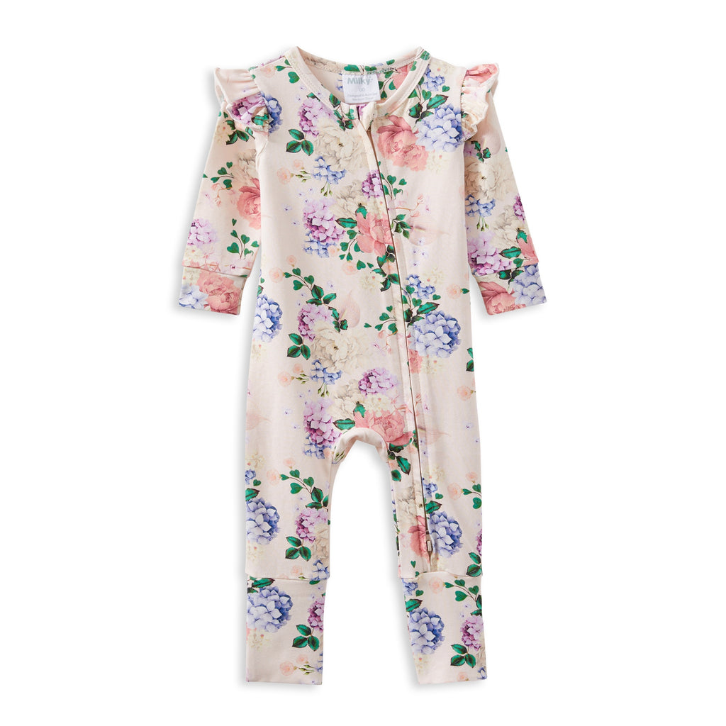 Milky Hydrangea Zip Frill Romper