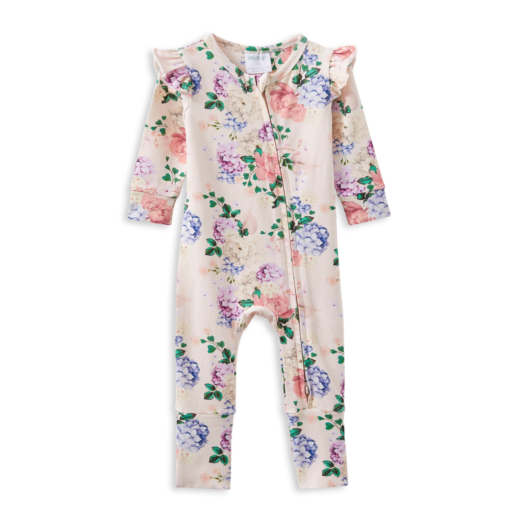 Milky Hydrangea Zip Frill Romper