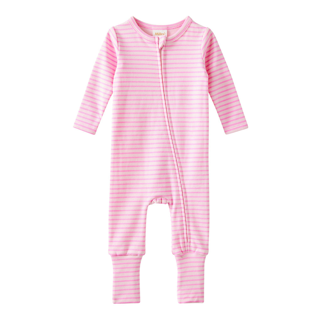 Tickled Pink Stripe Zip Romper