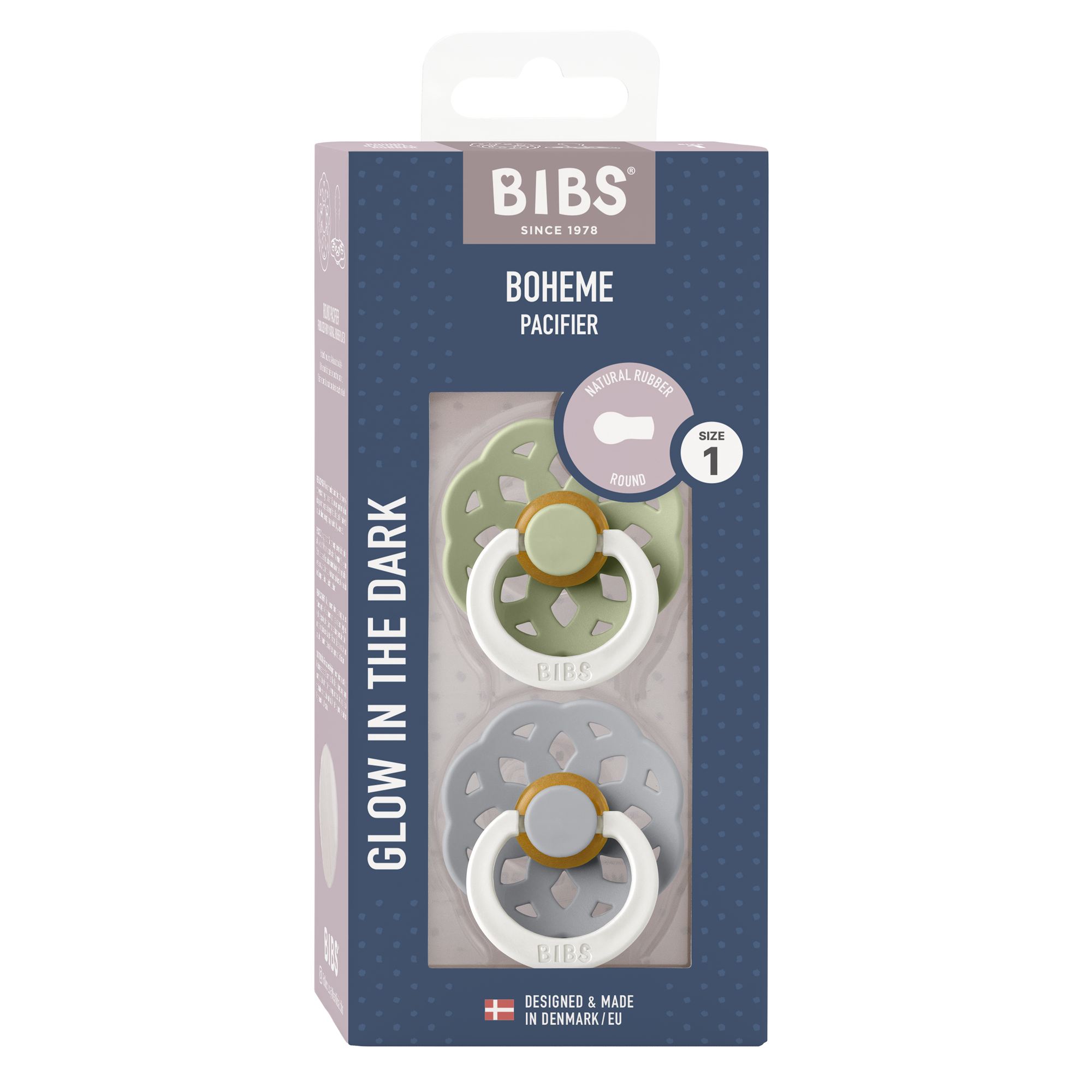 Boheme GLOW Pacifier 2 Pack - Sage/Cloud