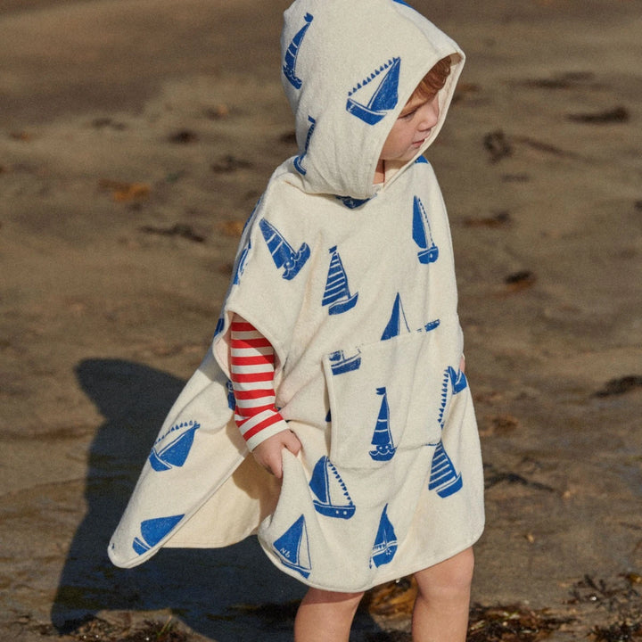 Nature Baby Org Cotton Poncho Towel - Regatta Print Terry