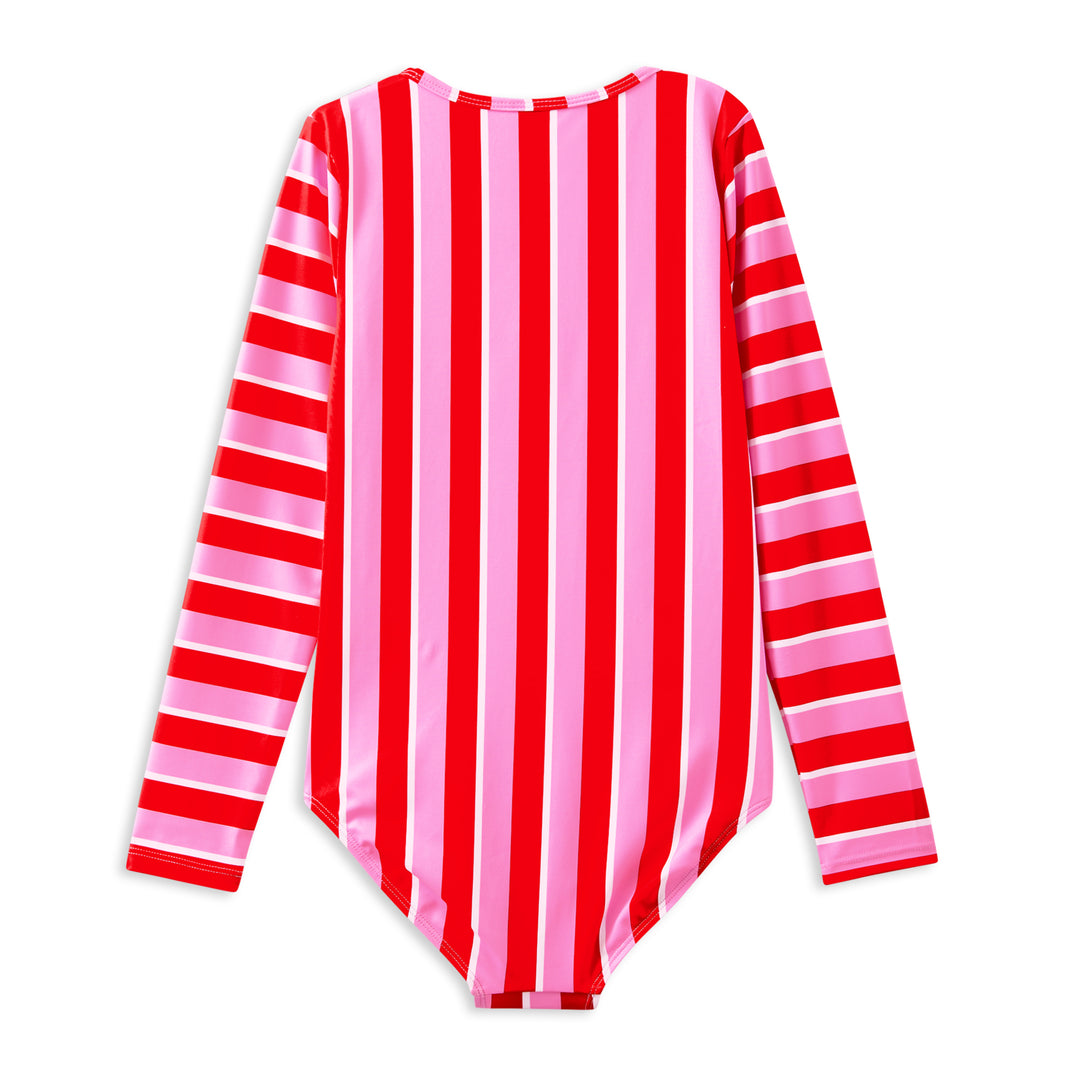 Milky Candy Stripe Long Sleeve Swimsuit
