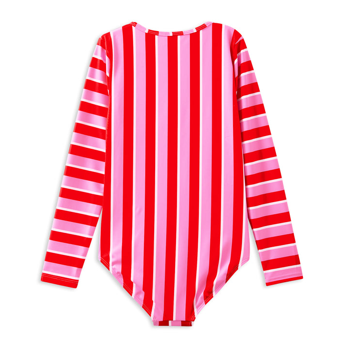 Milky Candy Stripe Long Sleeve Swimsuit