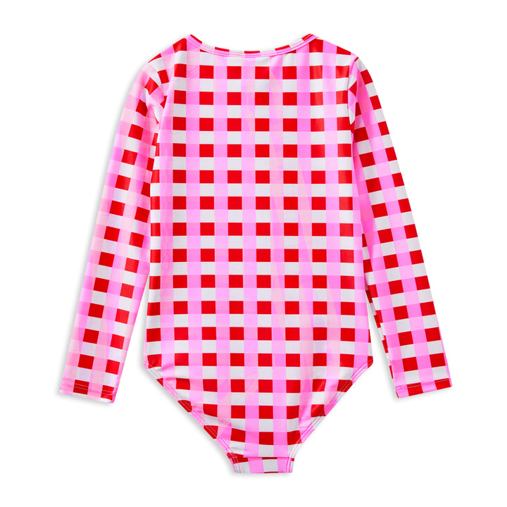 Milky Lollipop Check Long Sleeve Swimsuit