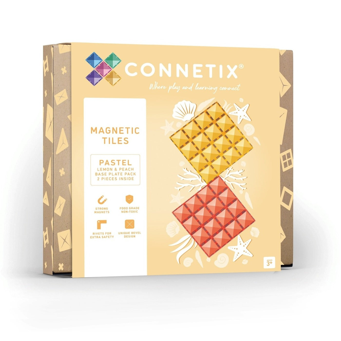 Connetix Tiles - 2 Piece Base Plate Set | Lemon/Peach