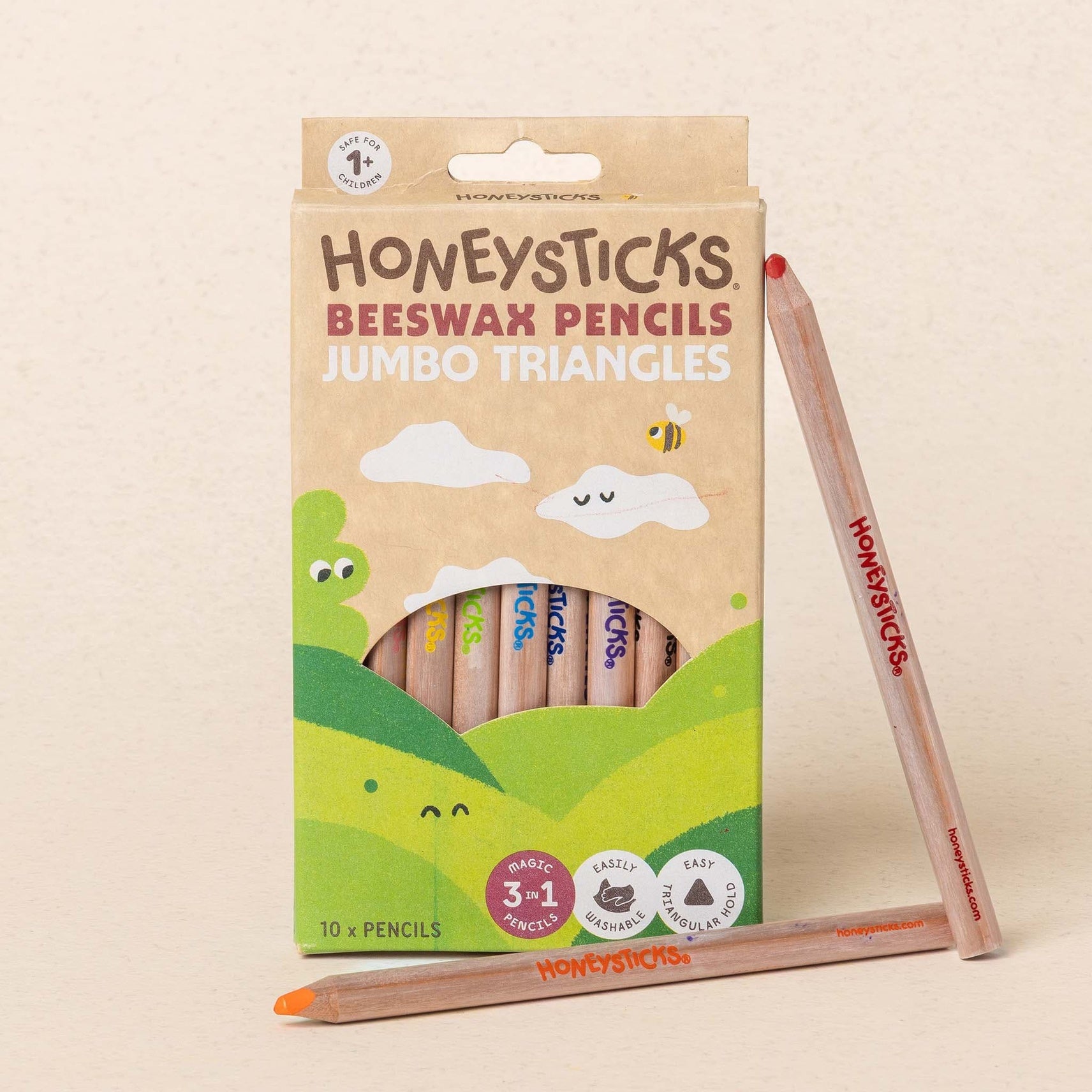Honeysticks Magic 3-in-1 Beeswax Pencils Jumbo Triangles - 10 pack