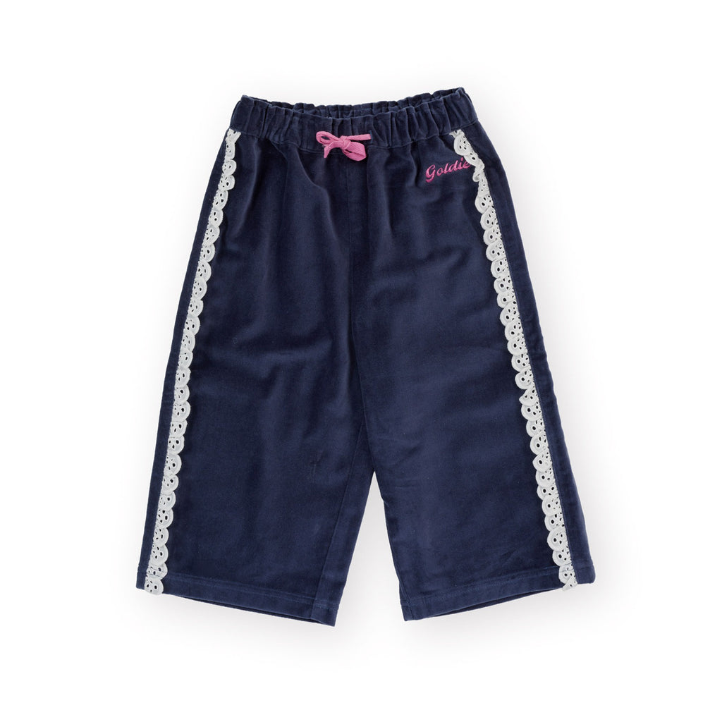 Velour Broderie Wide Leg Pant