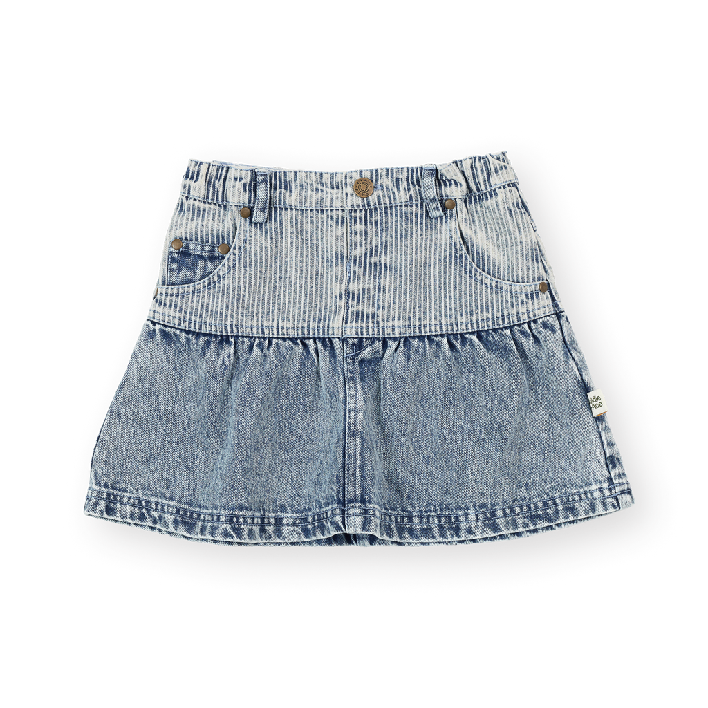 Pinstripe Peplum Denim Skirt