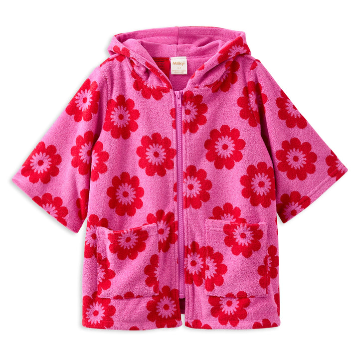 Milky Red Floral Terry Towelling Cover Up