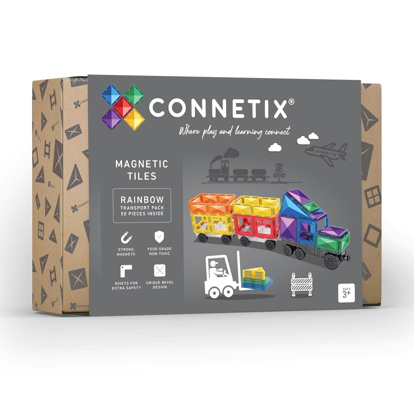 Connetix Tiles - 50 Piece Transport Pack | Rainbow