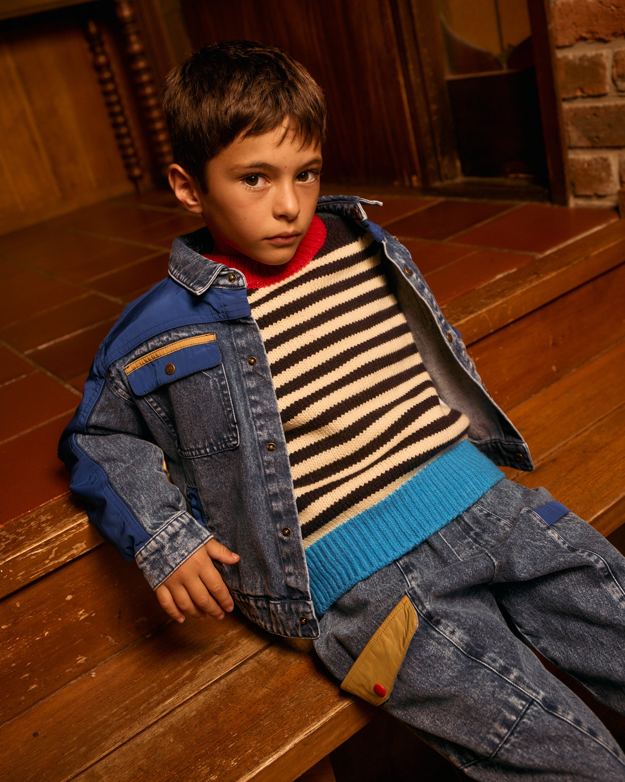 Colour Block Vintage Denim Jacket