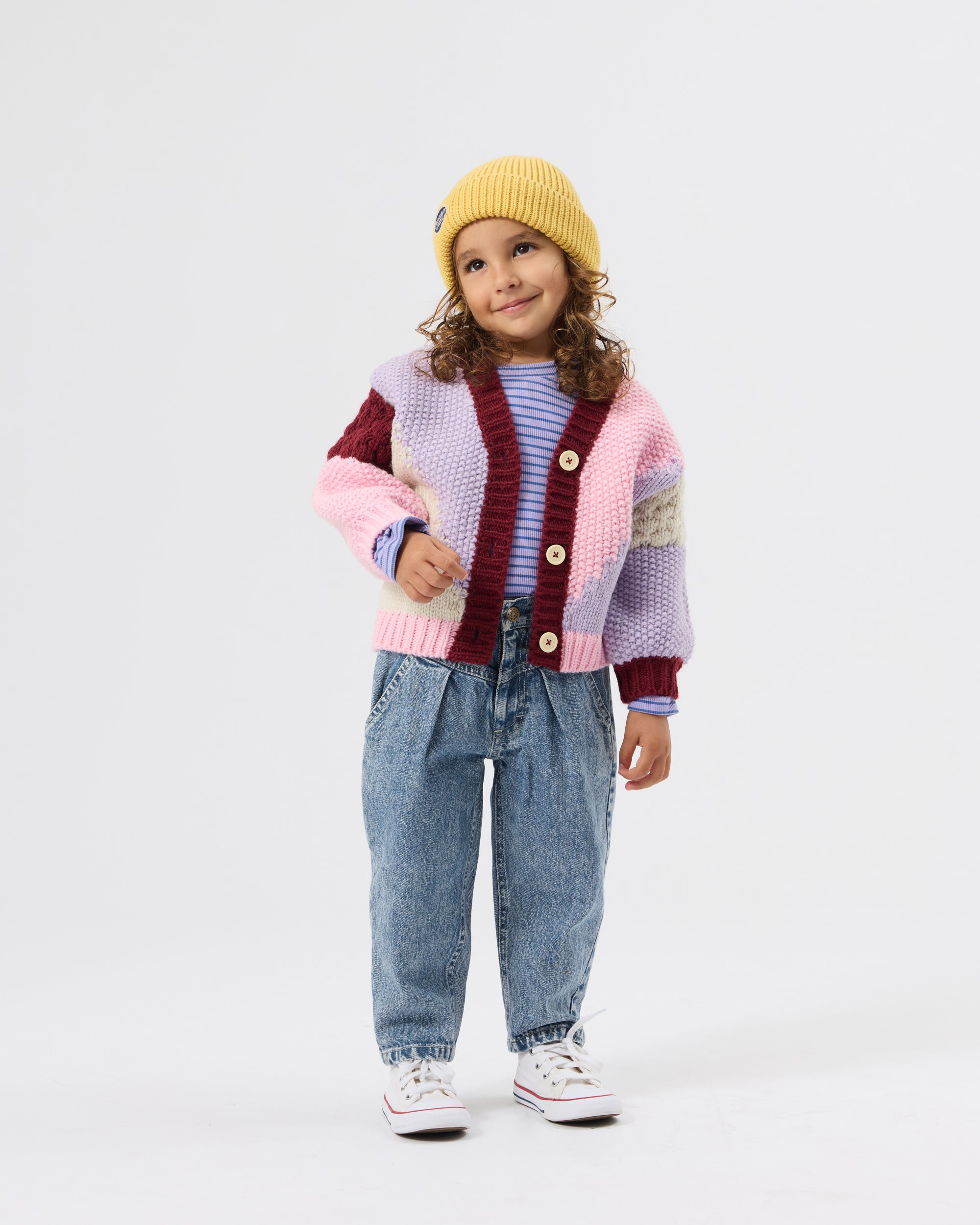Colour Block Knit Cardigan - Pink