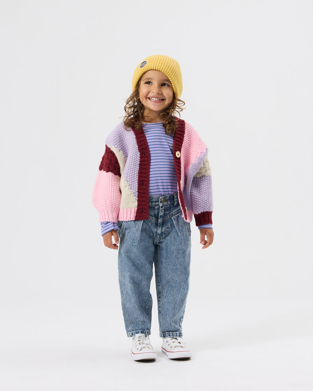 Colour Block Knit Cardigan - Pink