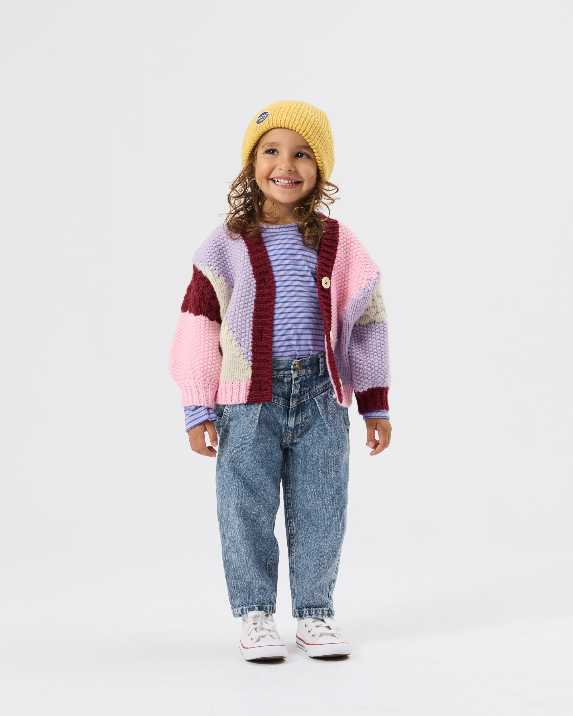 Colour Block Knit Cardigan - Pink