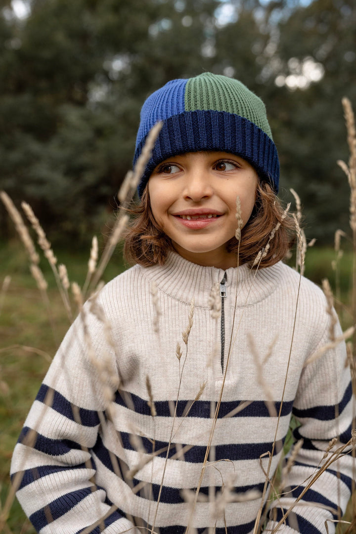 Acorn River Merino Beanie - Blue and Green