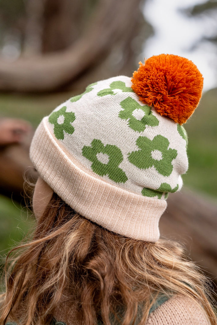 Acorn Flower Power Merino Beanie - Green