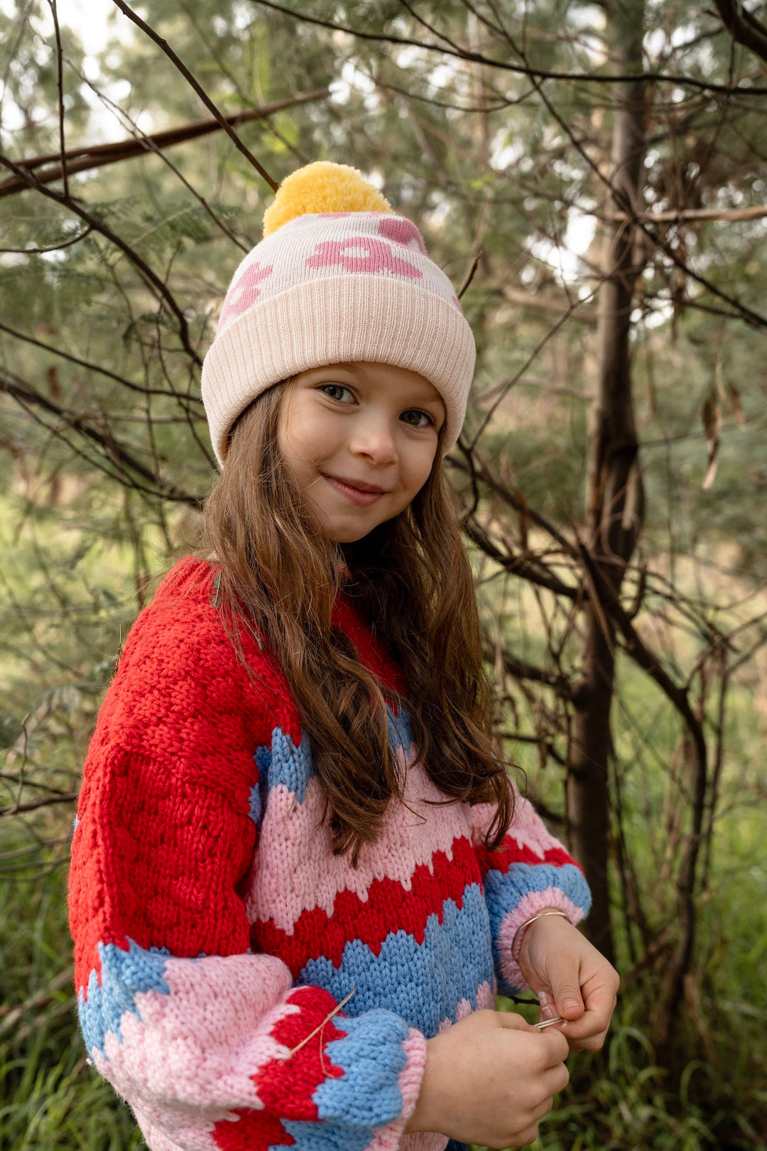 Acorn Flower Power Merino Beanie - Pink