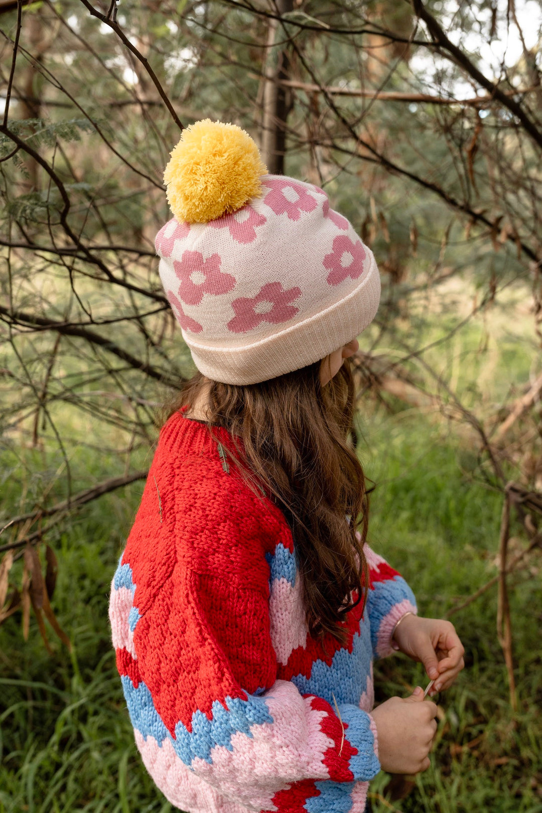 Acorn Flower Power Merino Beanie - Pink