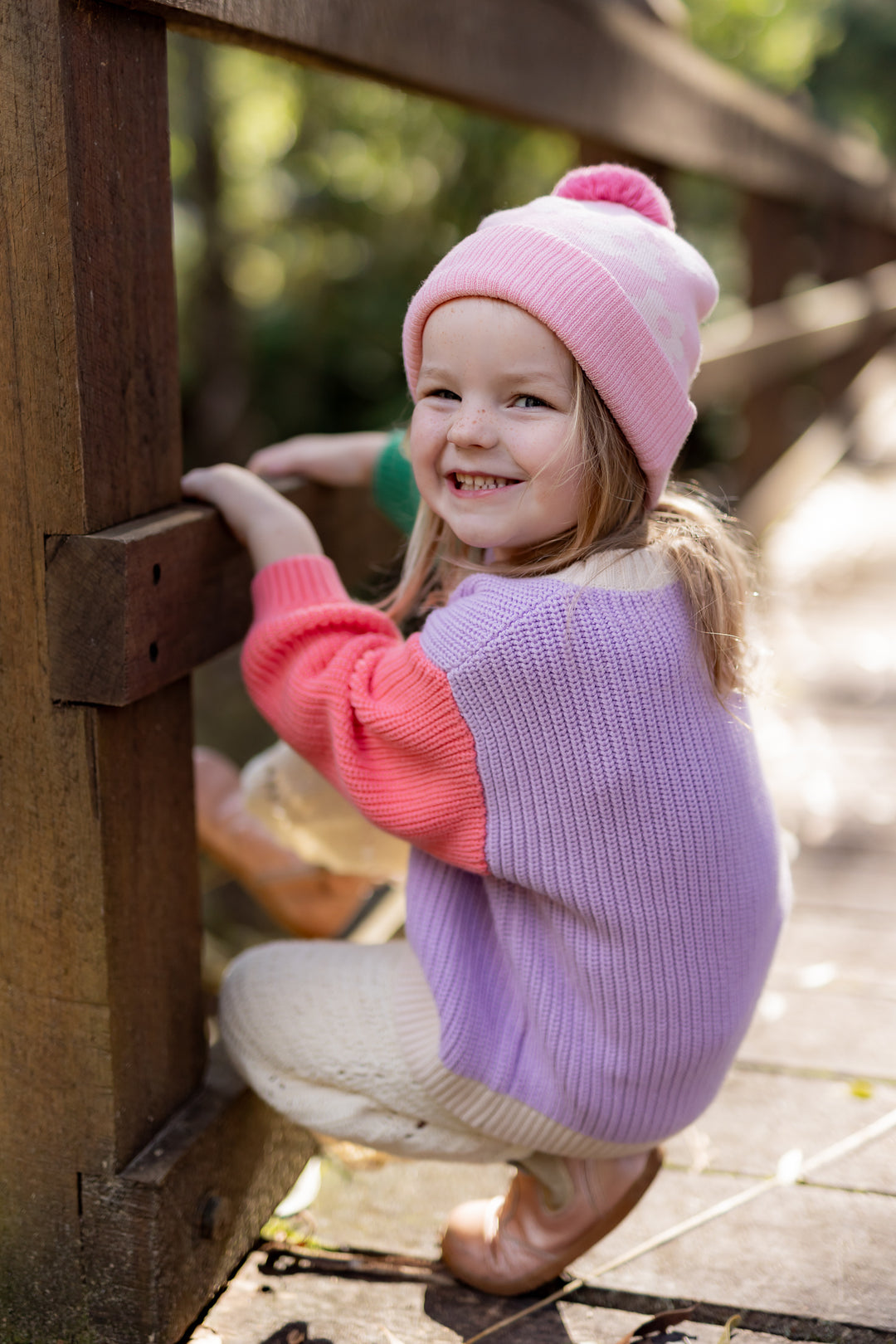 Acorn Flower Power Merino Beanie Candy Pink