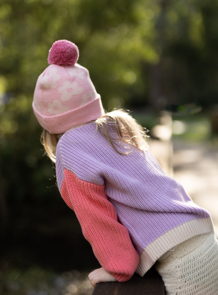 Acorn Flower Power Merino Beanie Candy Pink