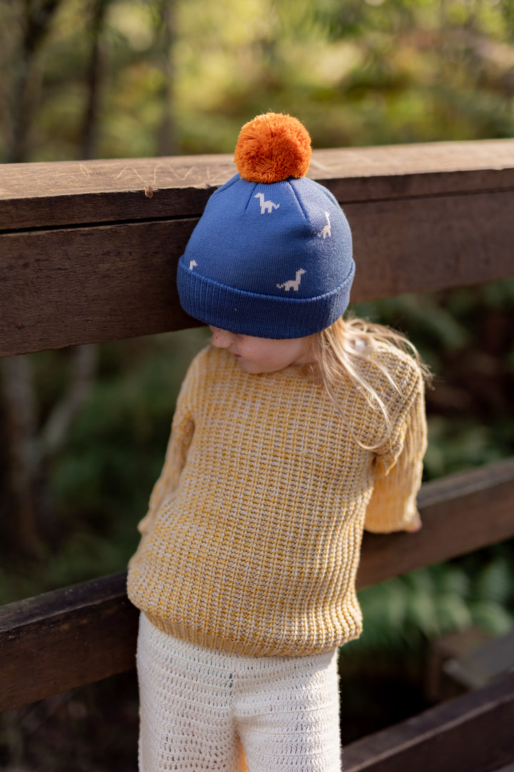 Acorn Brontosaurus Merino Beanie Blue