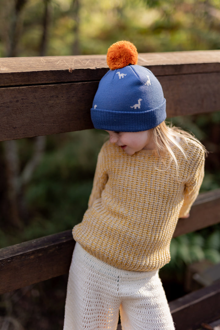 Acorn Brontosaurus Merino Beanie Blue