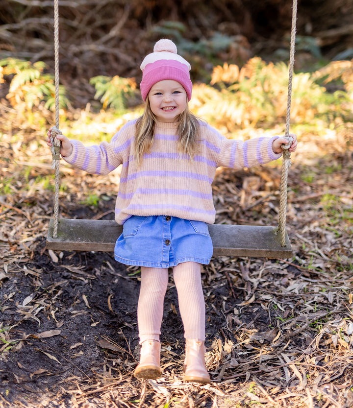 Acorn Scalloped Merino Beanie Pink