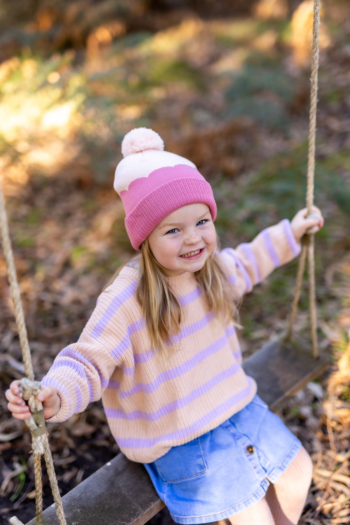 Acorn Scalloped Merino Beanie Pink