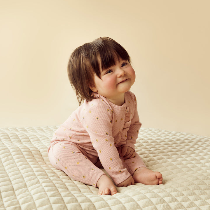 Wilson & Frenchy - Little Fleur Organic Waffle Ruffle Zipsuit